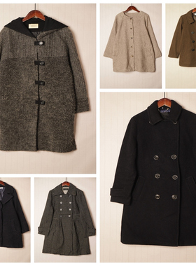 秋冬Vintage复古英伦风拼接色羊毛呢子大衣  D64