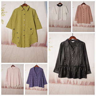 Y543 女衬衫 Vintage古着日制中长款 文艺学院范纯色春夏季