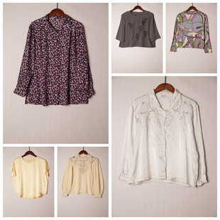 Y606 休闲衫 日制Vintage古着孤品100%真丝长袖 花色纯色百搭夏季