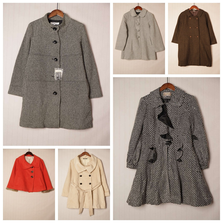 秋冬Vintage复古英伦风拼接色毛呢子大衣  D76