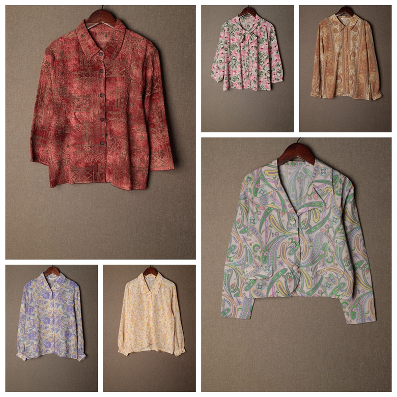 Vintage古着日制初春轻薄森系复古百搭开衫碎花碎花女上衣  Y282