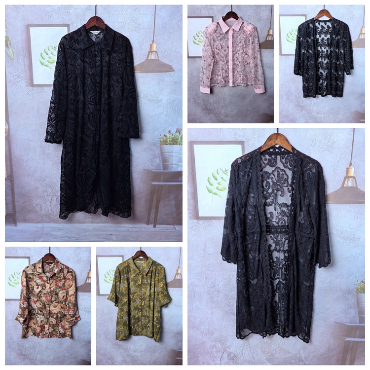 Vintage复古日制初夏印花雪纺刺绣提花蕾丝气质百搭衬衫Y616