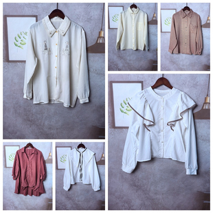 古着Vintage女士碎花纯色文艺学院女软妹日系长短袖 Y621 衬衫