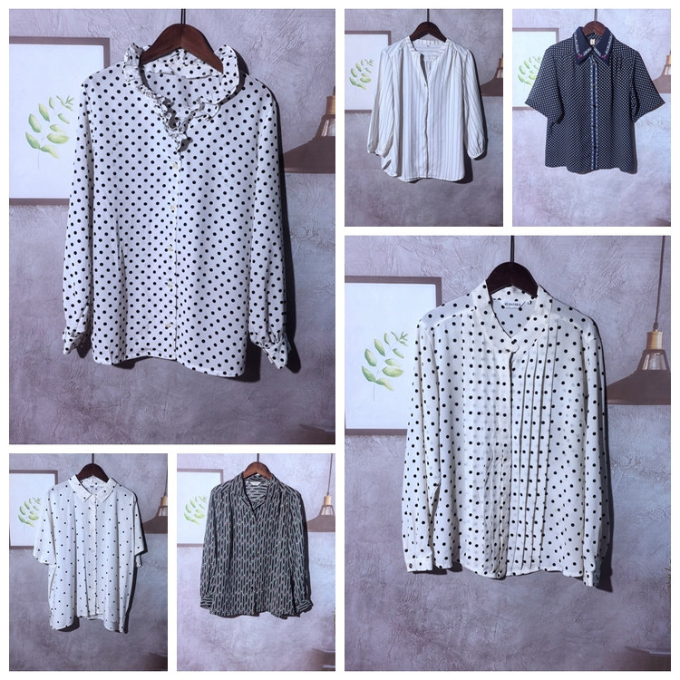 古着Vintage复古日制波点条纹印花菱格春夏季女装衬衫 Y527