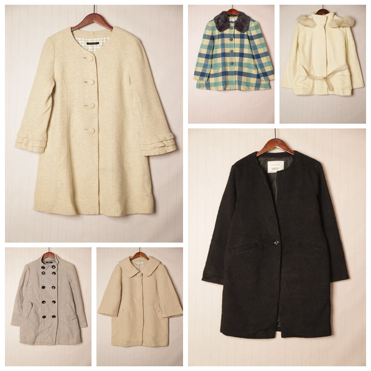 秋冬Vintage复古英伦风拼接色羊毛呢子大衣  D66