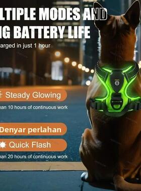 LED Light Up Dog Harness No Pull Adjustable Rechargeable Pet