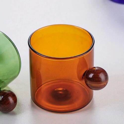 Simple Glass Coffee Cups With Wooden Ball Handle Stylish