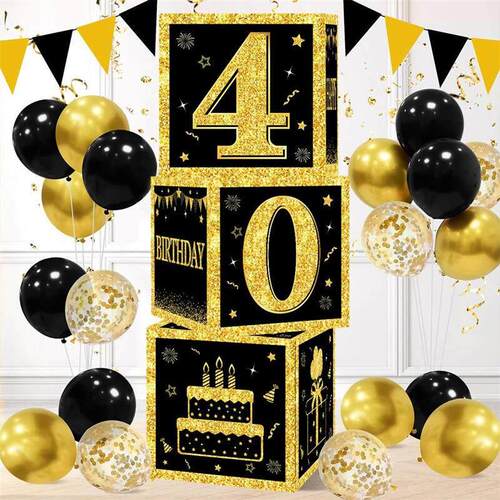 Black Gold Birthday Number Paper Box Happy 18 30 40 50 60 Ye