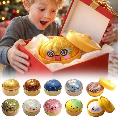 Glitter Dumplings Blind Box Squishy Toy with Steamer Soft St