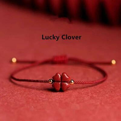 Natural Purple Cinnabar Lucky Clover Handmade Red Rope Lucky