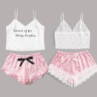 bra printed suspender pajamas V领印花文胸吊带睡衣 女式 neck