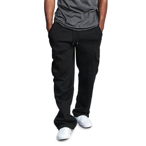 Men's drawstring elastic waist solid color pocket pants
