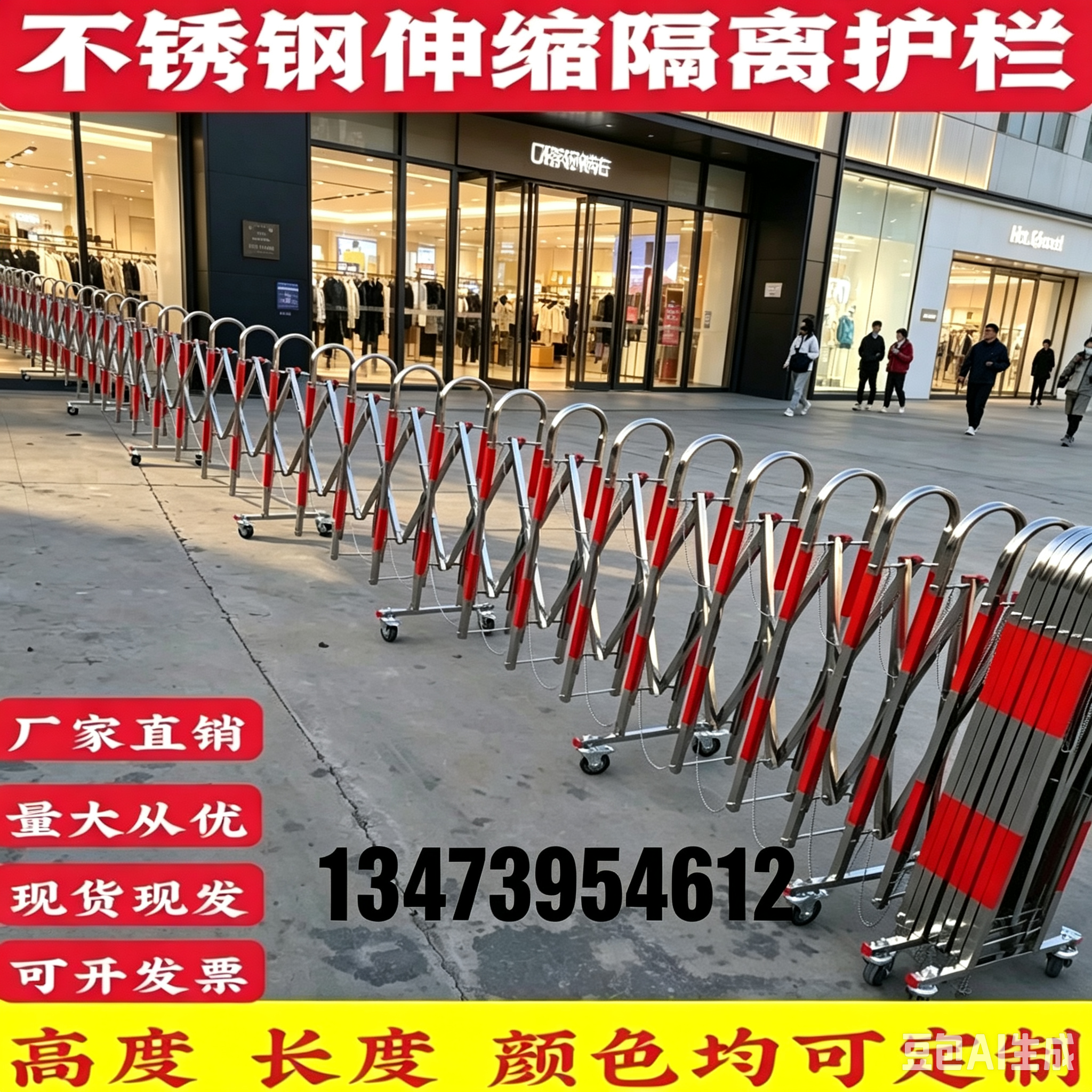 不锈钢伸缩围栏可移动幼儿园学校商场可折叠栅栏门施工隔离防护栏