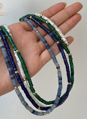 厂家天然彩色石锁骨链手工串珠半宝石多色高级感轻奢叠戴项链