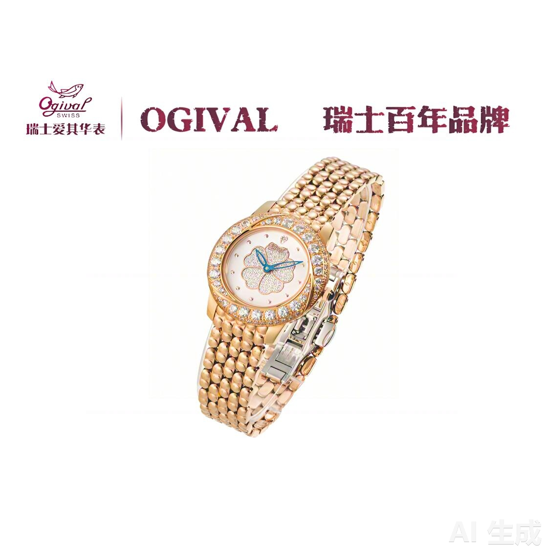 瑞士OGIVAL爱其华山茶花系列钻石珠宝女表镶嵌钻石305.12DLR 手表