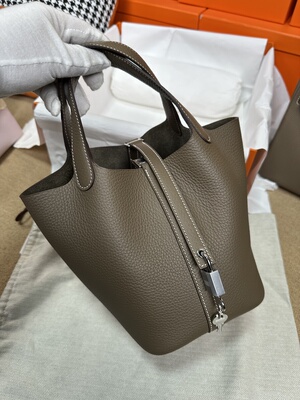 高定版本 正宗法国RMC原厂TC皮大象灰菜篮子18水桶包手工包