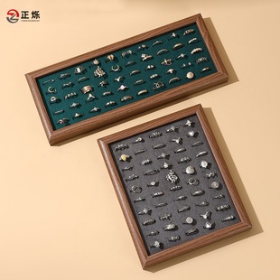 创意50位戒指展示盘耳钉收纳盘陈列道具架看货盘木质首饰盒