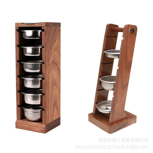 黑胡桃实木浓缩咖啡粉碗过滤器收纳架便携桌面置物架适用51/53/58