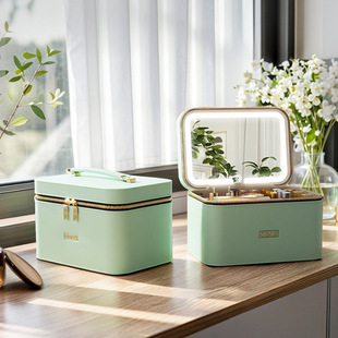 OBOX带镜化妆包高颜值便携式女2025新款手提化妆品收纳便携化妆盒