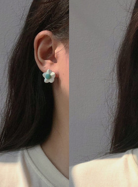 夏日蓝色耳钉女耳饰星星耳环女2024新款耳夹无耳洞简约清新花朵