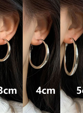 冷淡风银色大圆圈素圈耳环女新款夸张高级感耳钉圈圈耳饰粗圈耳圈