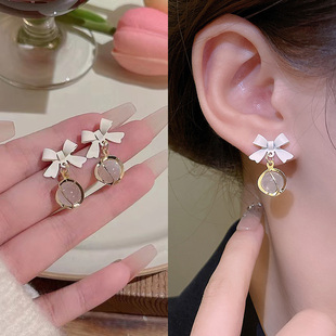 轻奢蝴蝶结耳环女猫眼石高级感耳钉耳饰2024新款爆款耳夹无耳洞