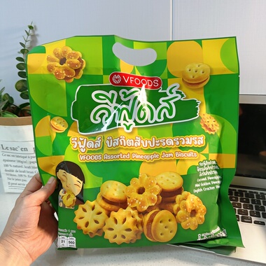 唔敌好吃！泰国本土特产菠萝夹心酱饼干菠萝味薄脆饼干泰国大包饼