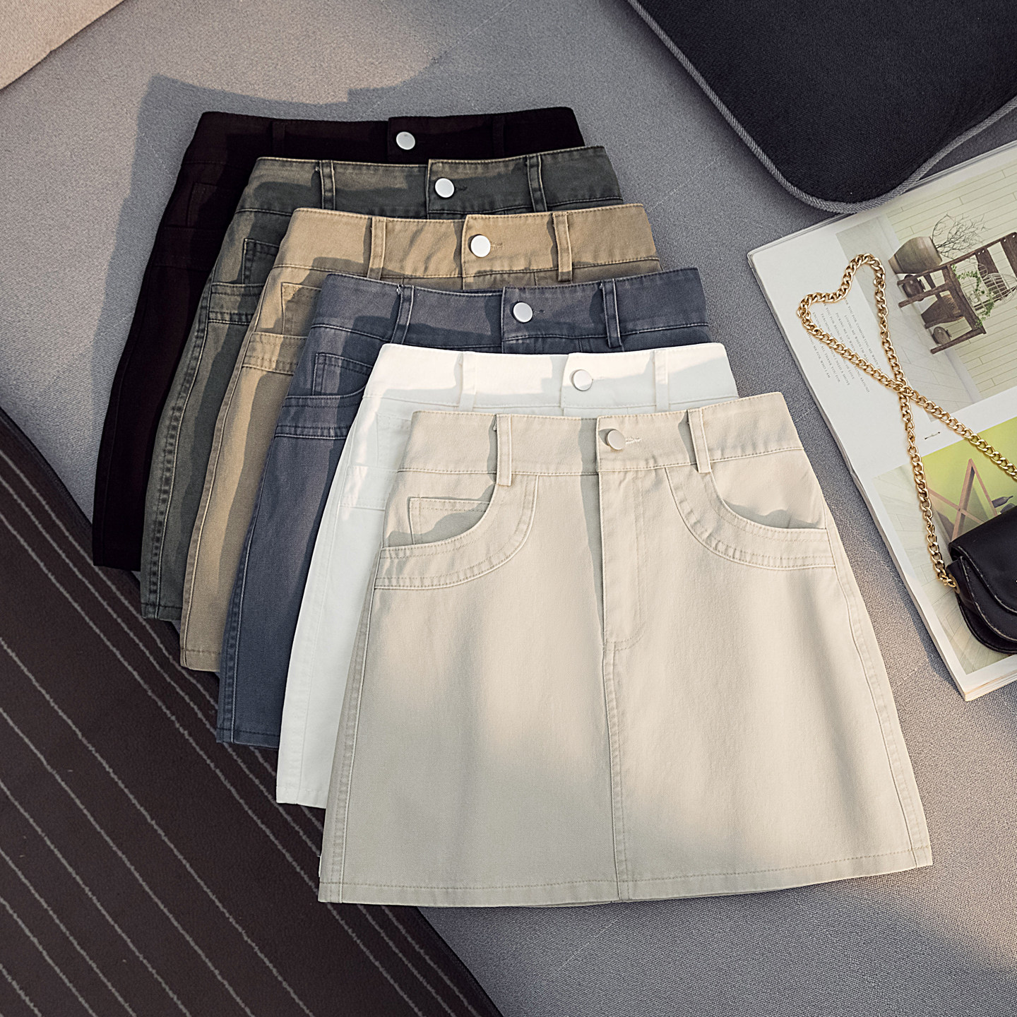 高腰半身裙女2026夏装新款韩版修身显瘦百搭休闲短裙A字包臀裙子