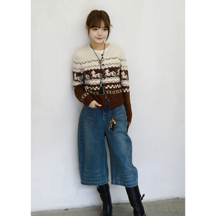 休闲假两件刺绣开衫 WEN买手店 新款 2025冬季 棕咖色 AVVENN