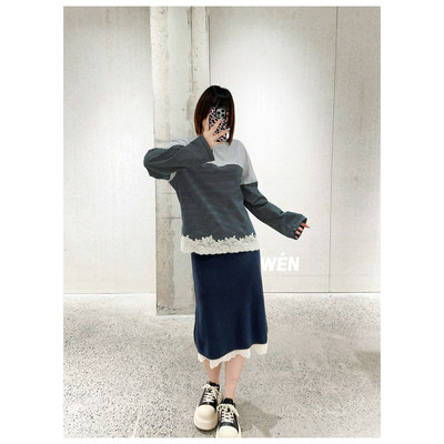 WEN买手店 UHOO WU  2026春季新款蕾丝条纹长袖T恤