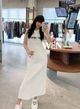WEN买手店 AVVENN 24SS春夏新款时尚无袖连帽卫衣裙 白色
