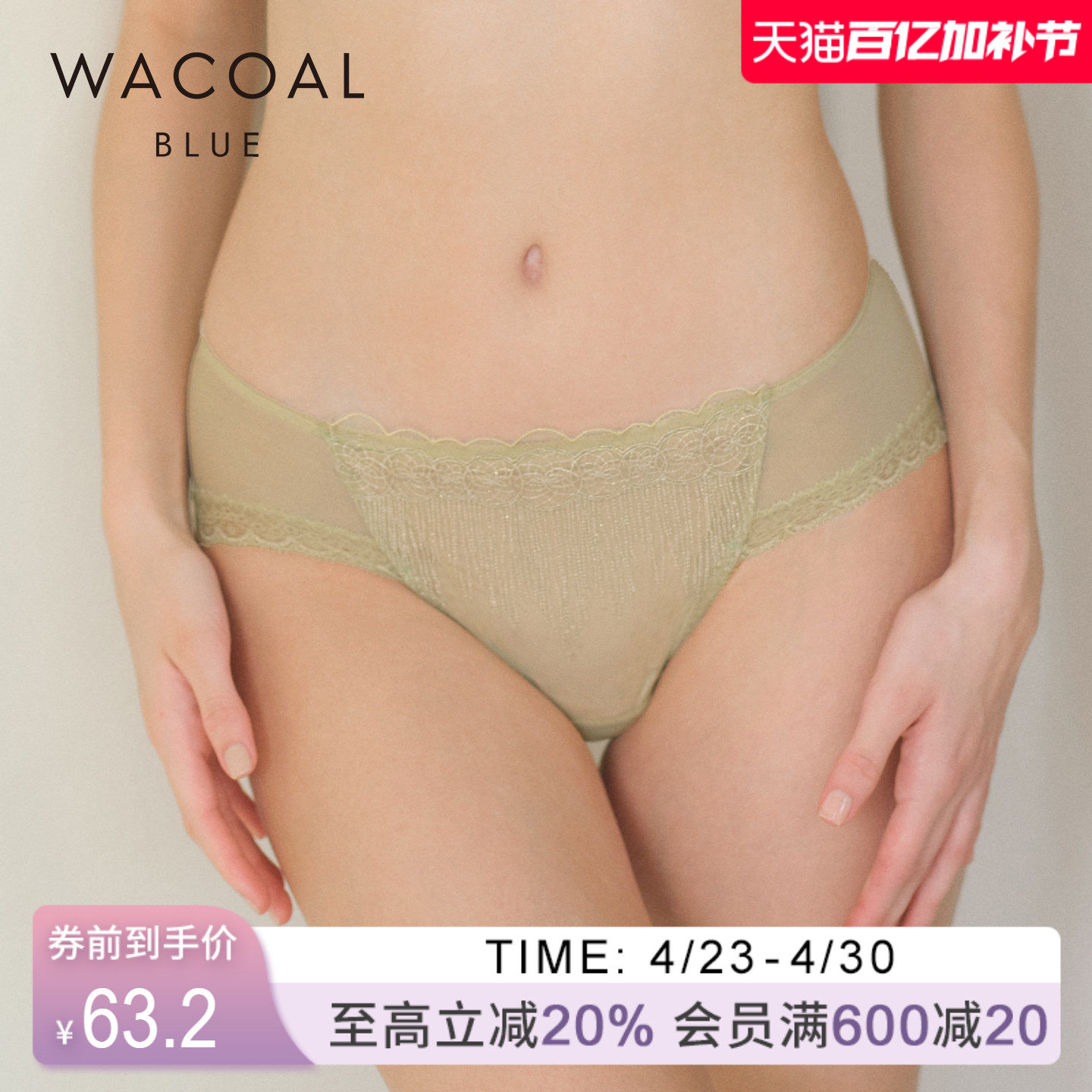 华歌尔Wacoal 性感清透刺绣中低腰三角裤内裤女 WP3453