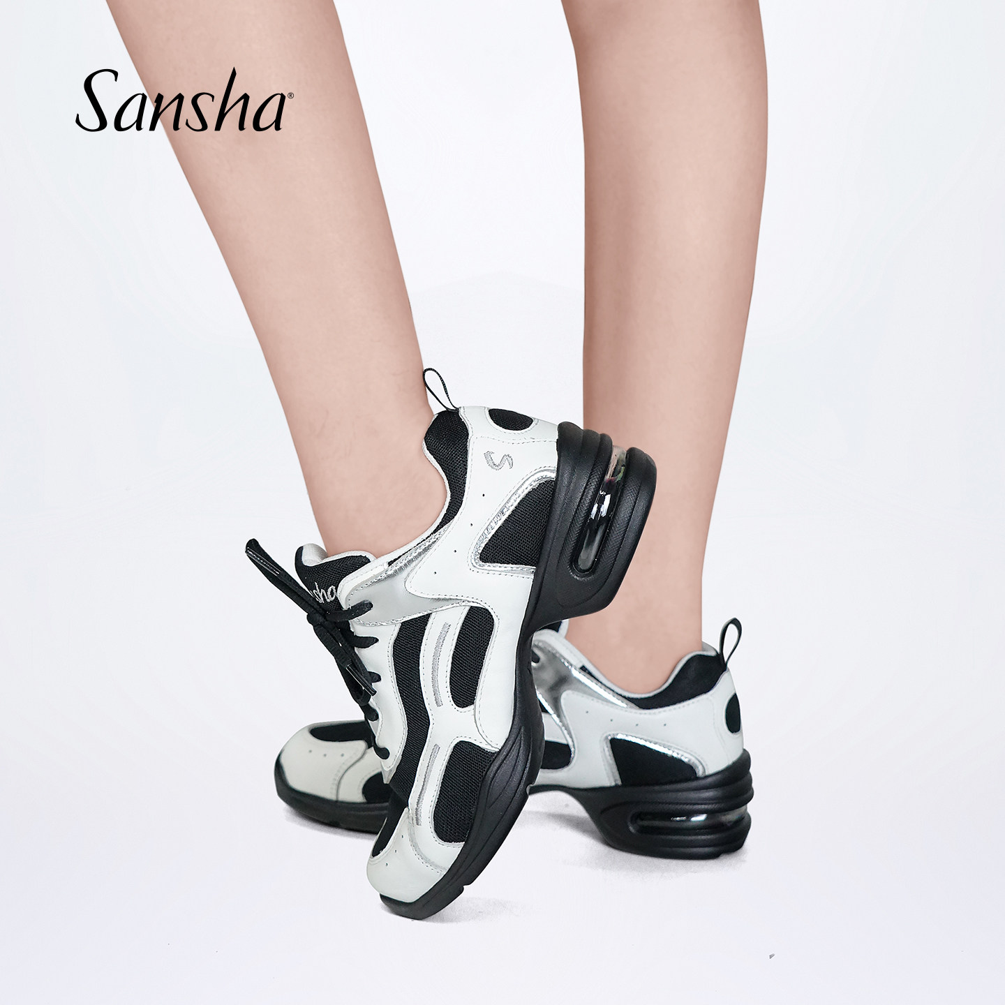 sansha法国三沙正品现代舞鞋软底气垫成人牛皮运动广场舞跳舞鞋