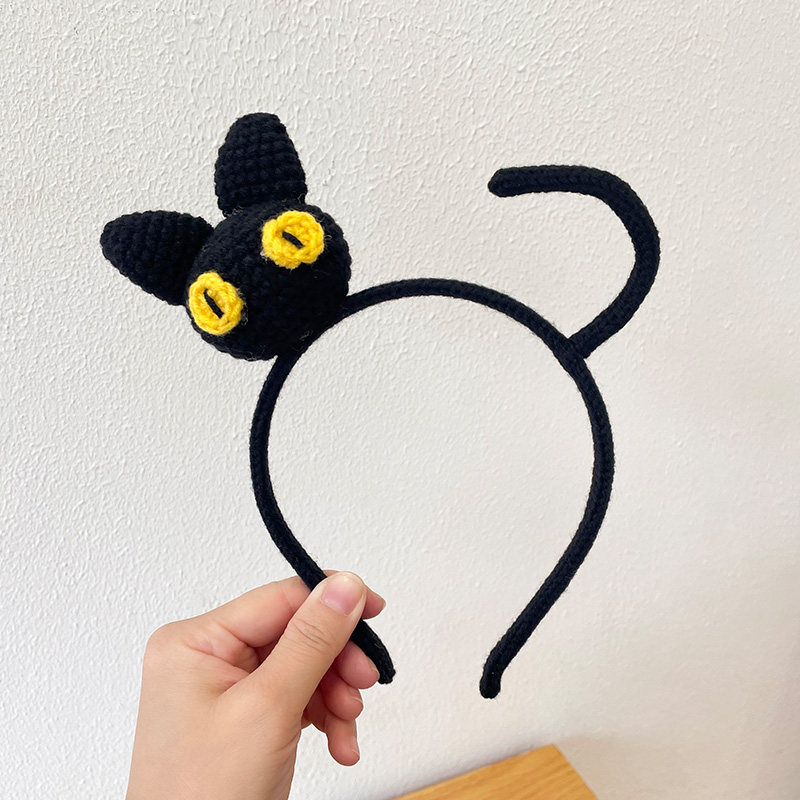韩版手工编制黑色猫咪发箍女洗脸化妆网红头箍ins可爱卡通发饰