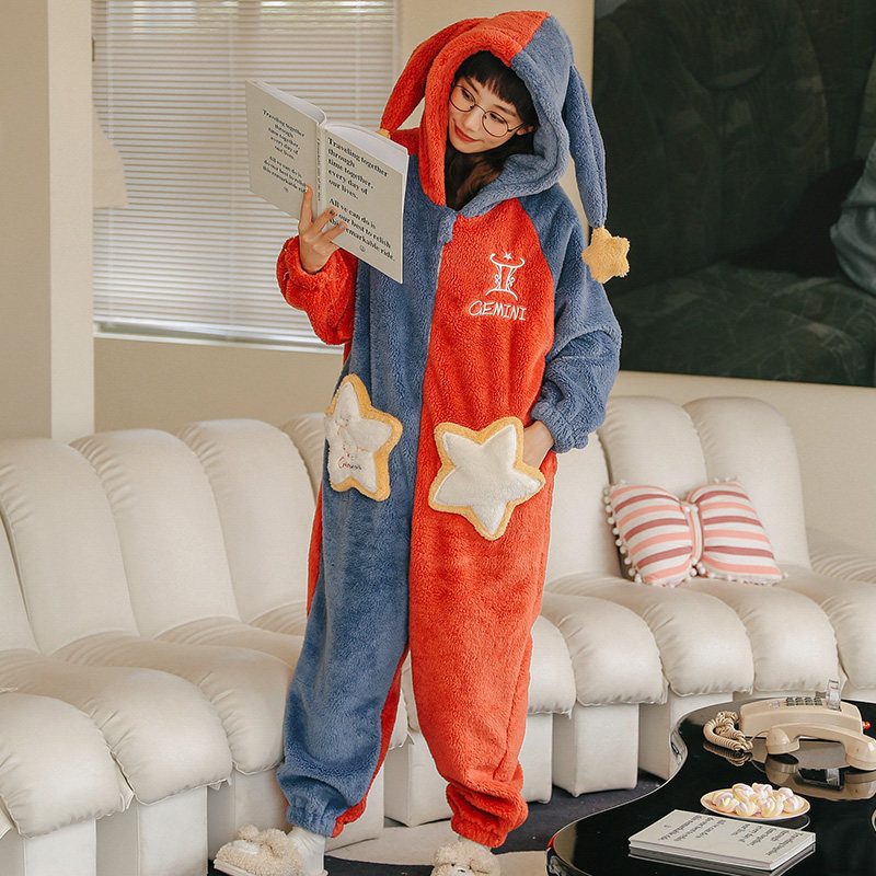 十二星座睡衣女秋冬季珊瑚绒加绒加厚法兰绒秋冬天连体可爱家居服