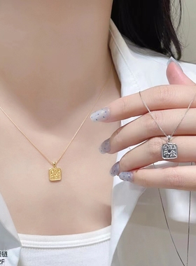 新中式高级感S925银日进金斗方牌项链女小众锁骨链轻奢颈链2025年