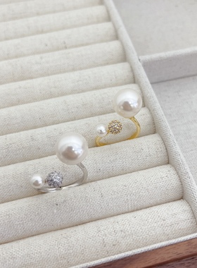 时尚个性开口珍珠戒指女