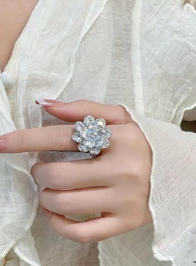 日韩小众高级感轻奢锆石花朵指环女时尚简约个性独特设计食指指环