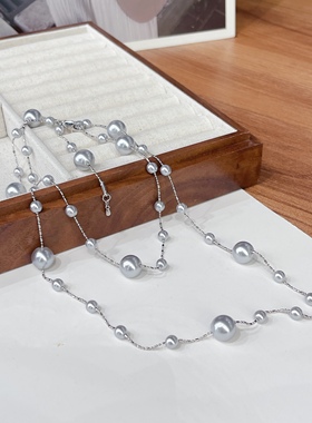 时尚个性满天星麻灰珍珠项链女
