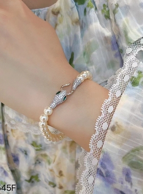 日韩小众个性冷淡风蛇形珍珠手链女高级感轻奢手饰日常通勤配饰品