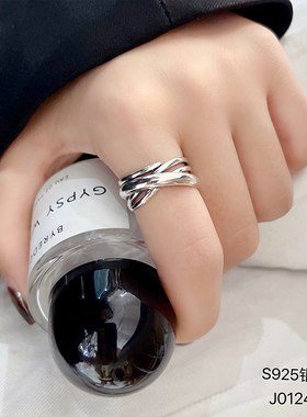 S925纯银交叉开口戒指女时尚个性网红高级感冷淡风指环2025年新款