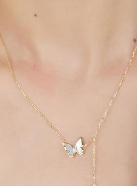 S925纯银贝壳蝴蝶项链女