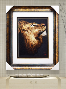 顾氏家族传人沈美珍签名绣手工苏绣雄狮书房办公室装饰刺绣画狮子