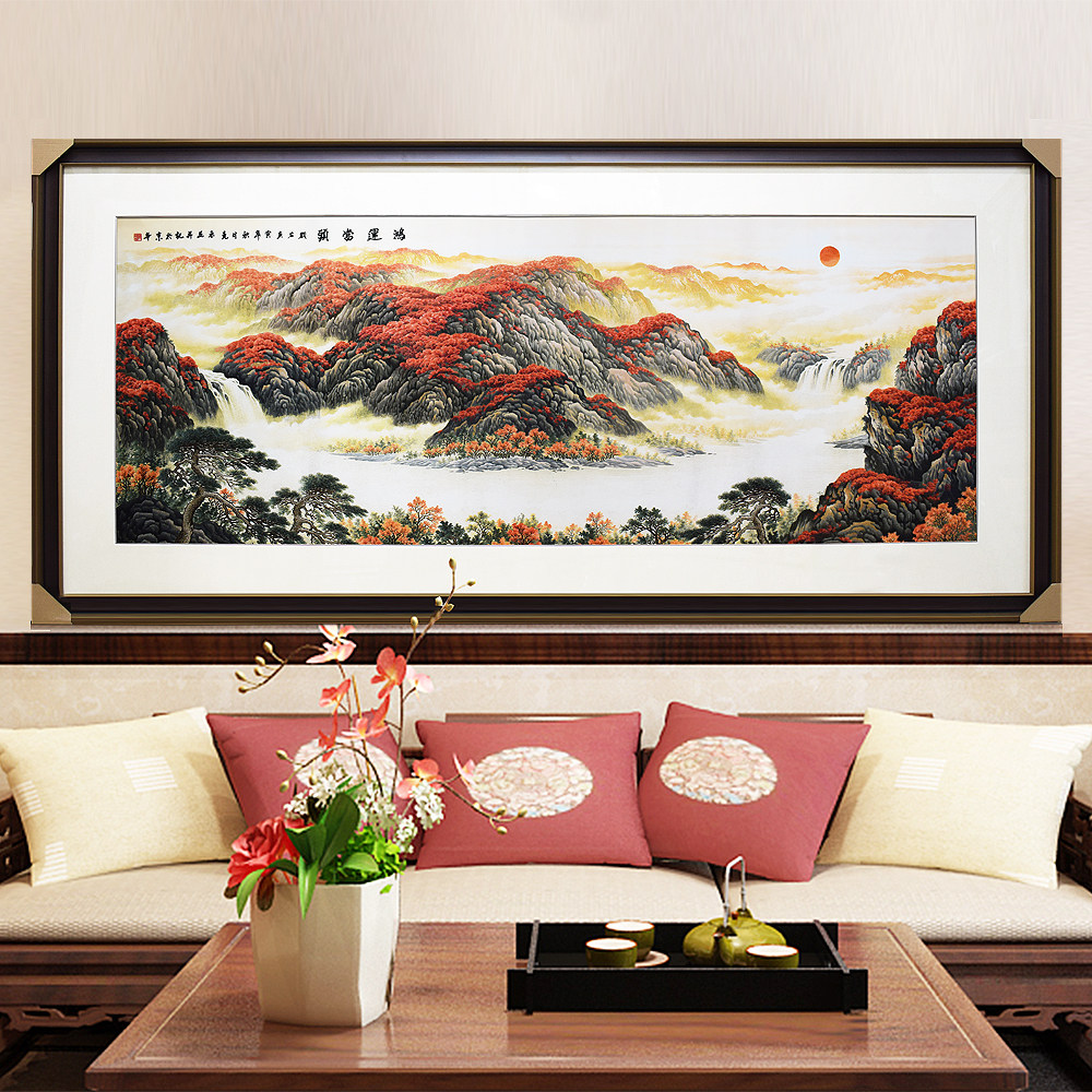 顾氏手工苏绣山水风景鸿运当头 大幅客厅办公室酒店公司礼品苏绣