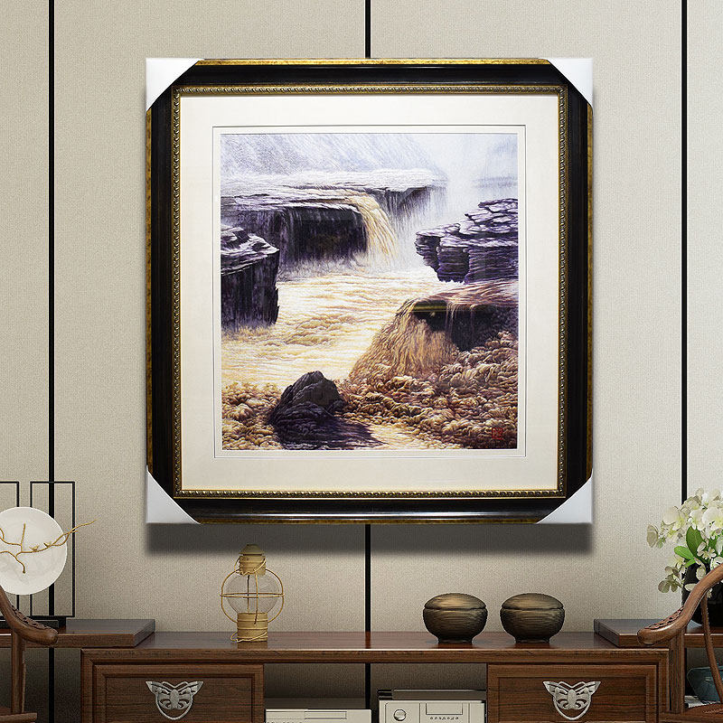 115*122顾氏手工苏绣气势滂沱黄河风景刺绣成品客厅办公玄关挂画