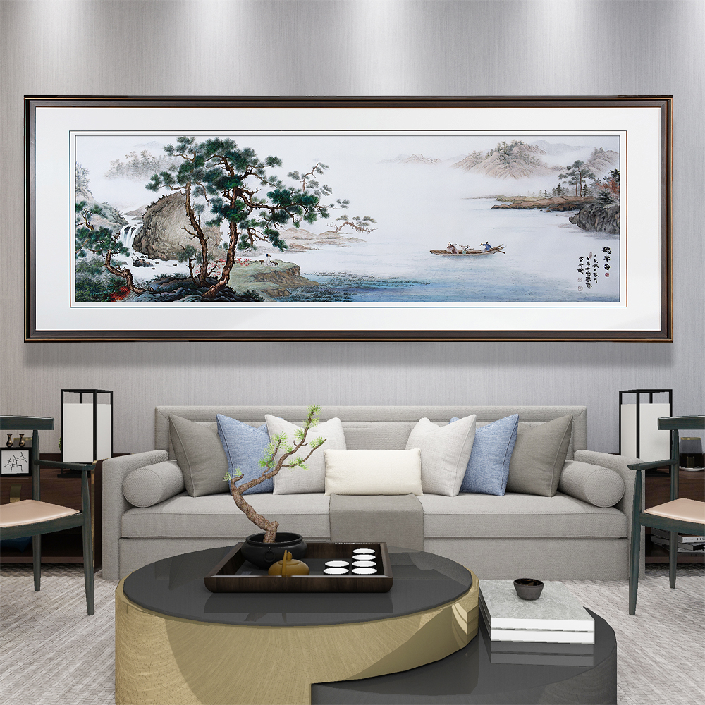 102*252顾氏手工刺绣古画山水风景听琴图 客厅办公室大幅礼品挂画