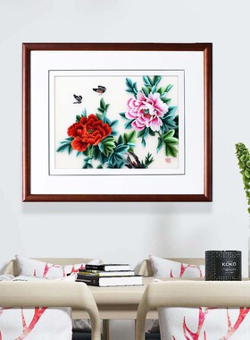 50*60顾氏刺绣牡丹蝴蝶 花开富贵图 小幅卧室餐厅装饰画刺绣挂画