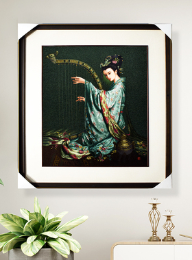 顾氏苏州刺绣成品敦煌飞天伎乐天纯手工刺绣人物油画风格过道挂画