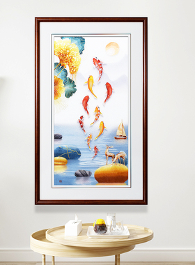 75*125顾氏刺绣银杏九鱼图富贵有余梅花鹿发财鹿简约玄关餐厅挂画