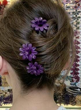 三个一组复古轻奢菊花小抓夹捷克钻刘海夹气质夹子头饰后脑勺碎发